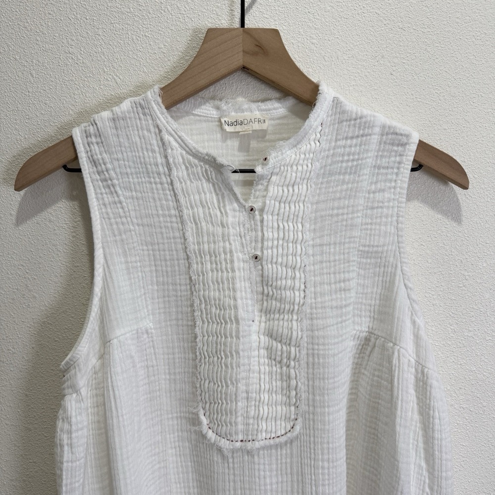 Gauzy White Cotton Top Womens‎ Large Beachy Relaxed Boho Tropical Breathable - Picture 9 of 16